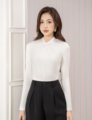 Áo thun dài tay nữ cổ vặn xoắn