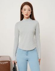 Áo thun dài tay nữ cổ cao in logo trước ngực