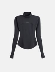 Áo thun dài tay nữ cổ cao in logo trước ngực