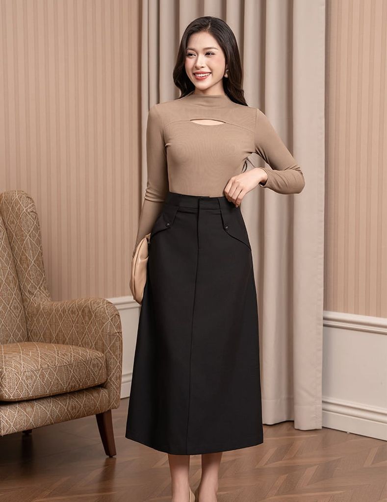 Áo thun nữ dài tay cổ cao dáng ôm