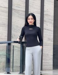 Áo thun nữ dài tay cổ cao dáng ôm