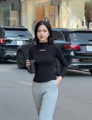 Áo thun nữ dài tay cổ cao dáng ôm