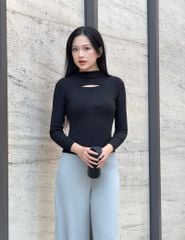 Áo thun nữ dài tay cổ cao dáng ôm