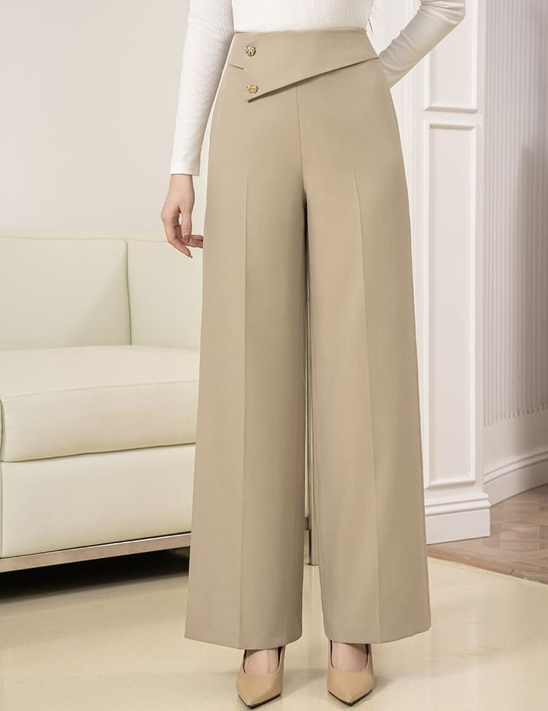 Quần âu nữ ống suông đính cúc trang trí