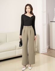 Quần âu nữ ống suông cạp kẹp lé