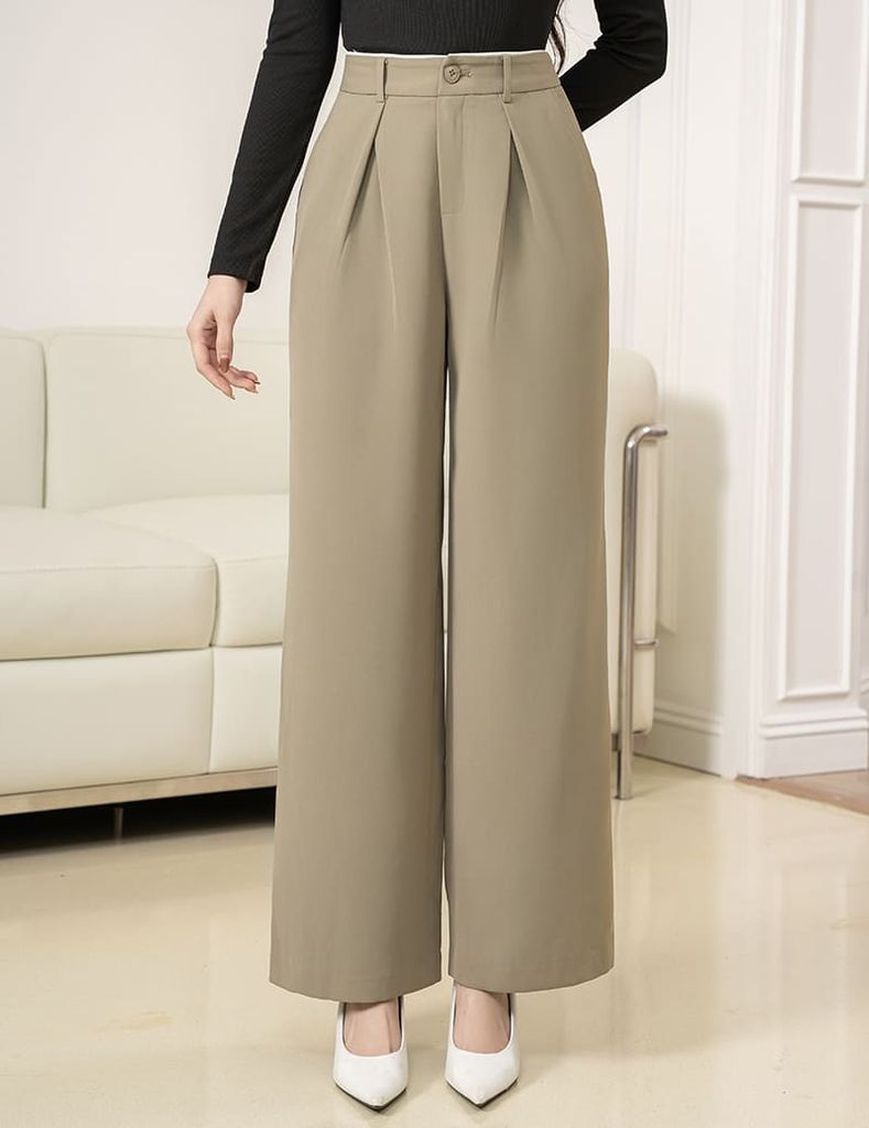 Quần âu nữ ống suông cạp kẹp lé