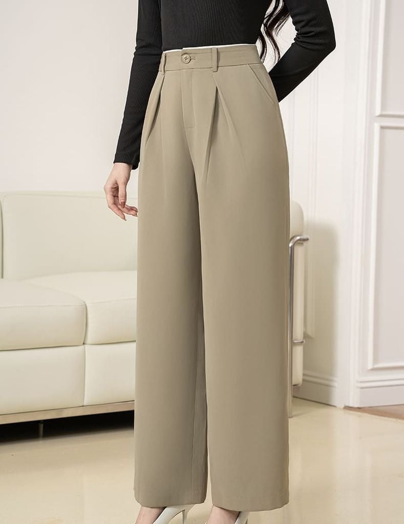 Quần âu nữ ống suông cạp kẹp lé