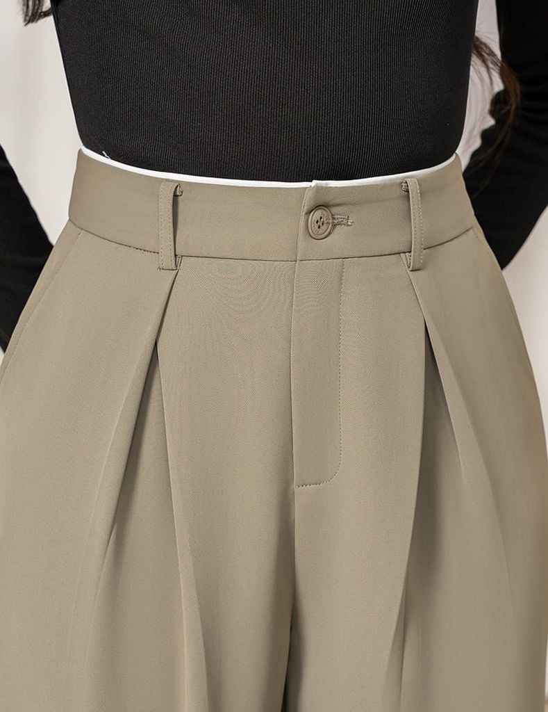 Quần âu nữ ống suông cạp kẹp lé