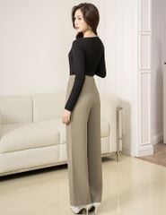 Quần âu nữ ống suông cạp kẹp lé