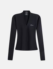 Áo thun dài tay nữ cổ V thêu logo trước ngực