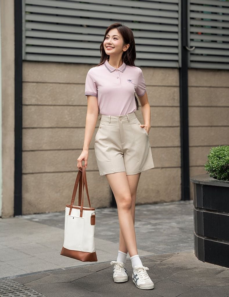 Áo polo nữ ngực in