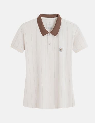 Áo polo ngắn tay nữ kẻ sọc thêu logo trước ngực