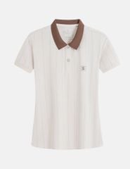 Áo polo ngắn tay nữ kẻ sọc thêu logo trước ngực