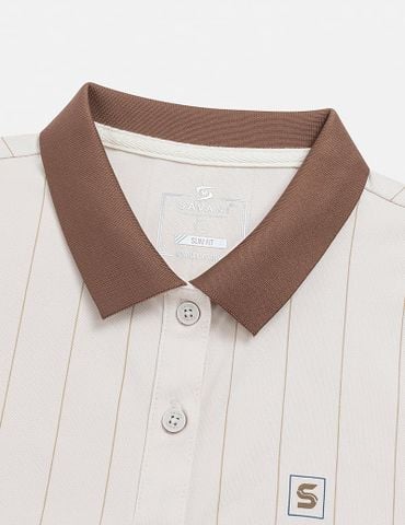 Áo polo ngắn tay nữ kẻ sọc thêu logo trước ngực