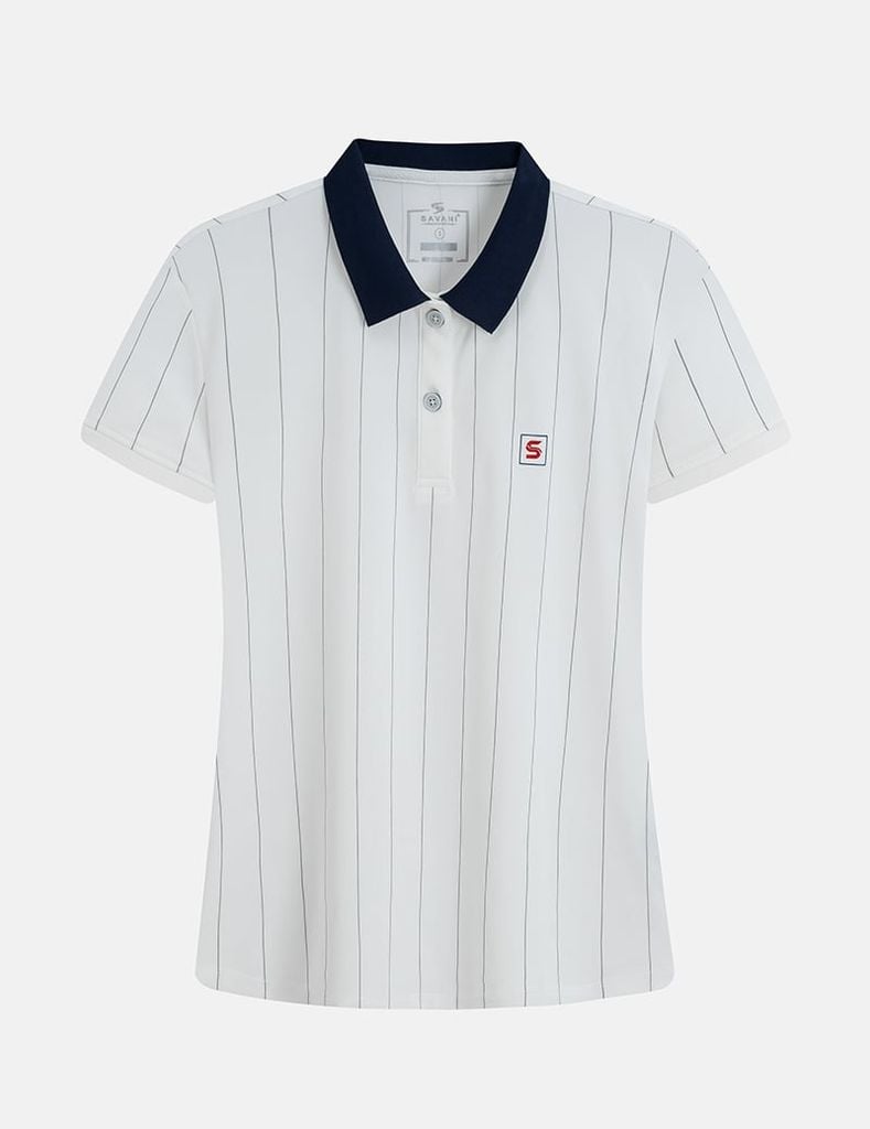 Áo polo ngắn tay nữ kẻ sọc thêu logo trước ngực