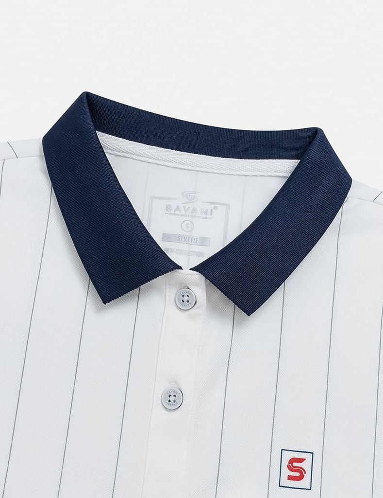 Áo polo ngắn tay nữ kẻ sọc thêu logo trước ngực