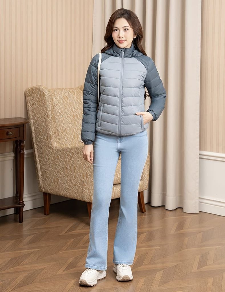 Áo phao nữ siêu nhẹ phối khác màu