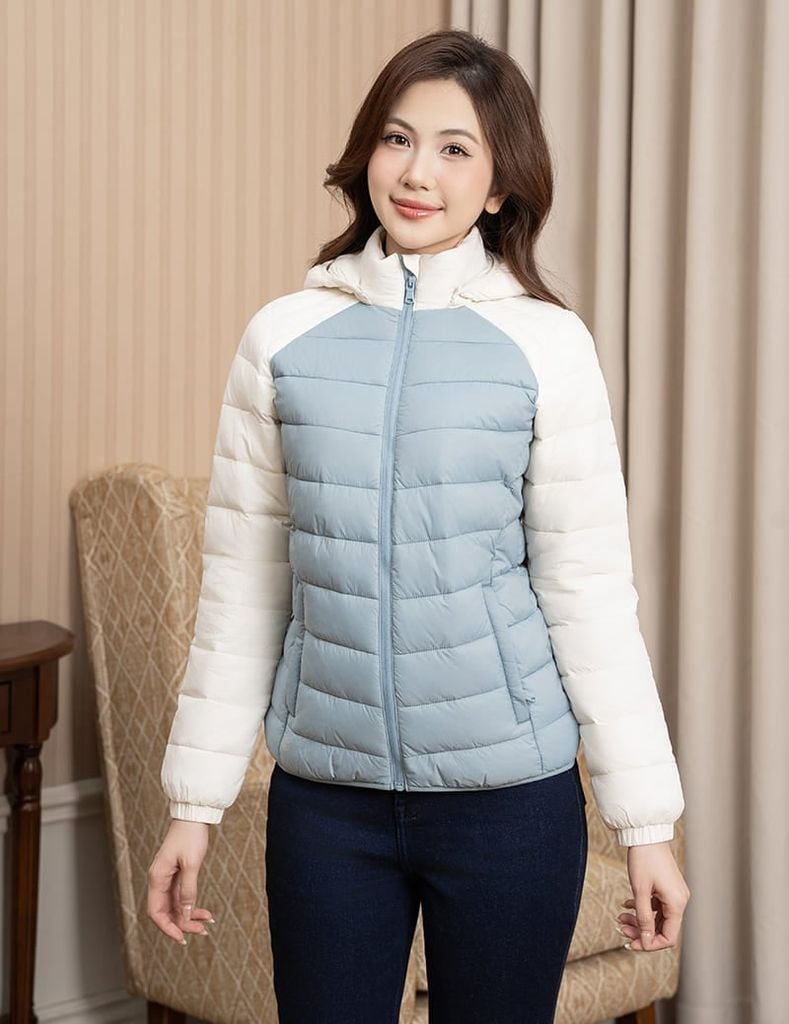 Áo phao nữ siêu nhẹ phối khác màu