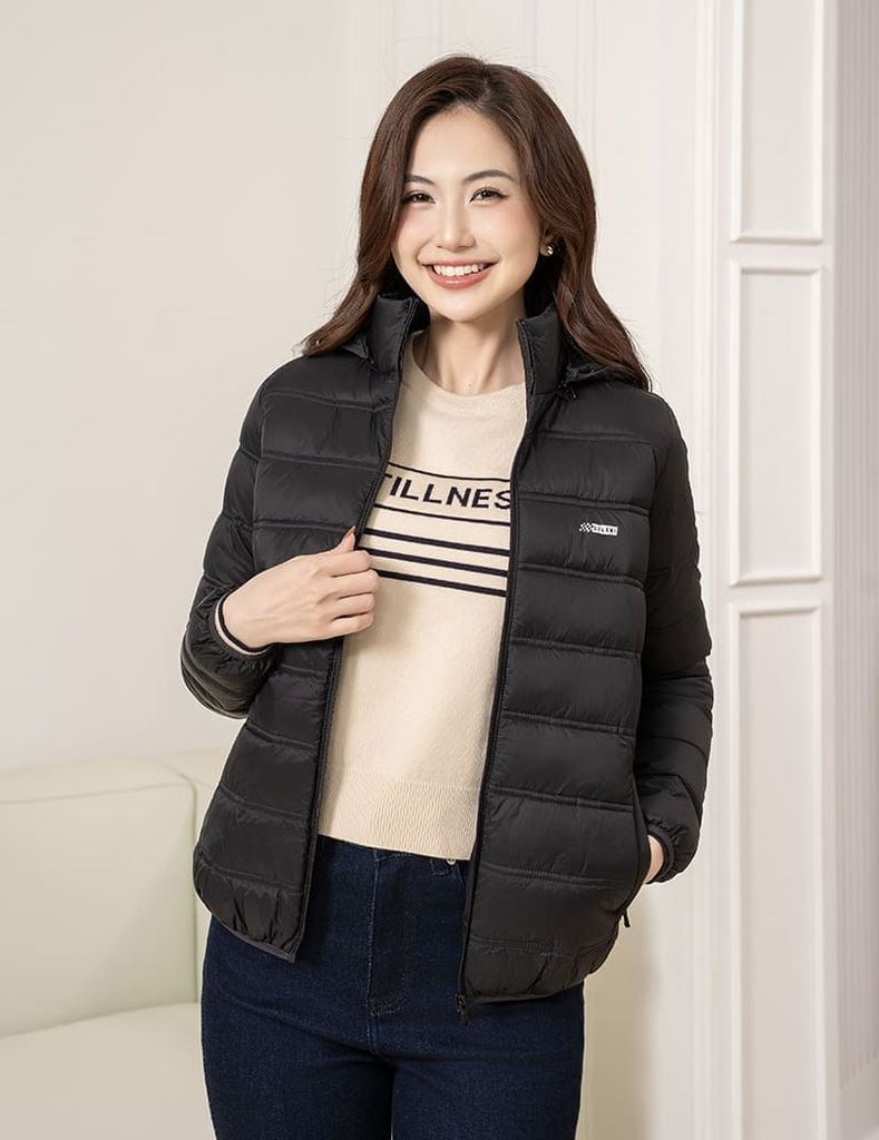 Áo phao nữ siêu nhẹ hình in trước ngực