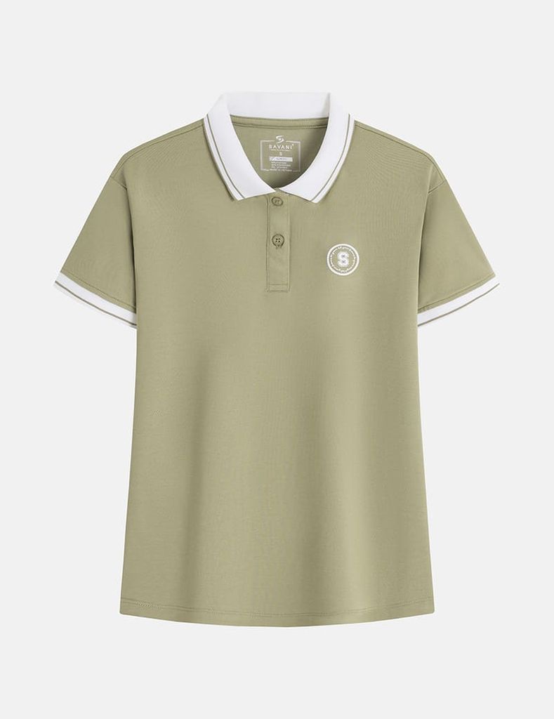 Áo polo ngắn tay nữ hình in trước ngực