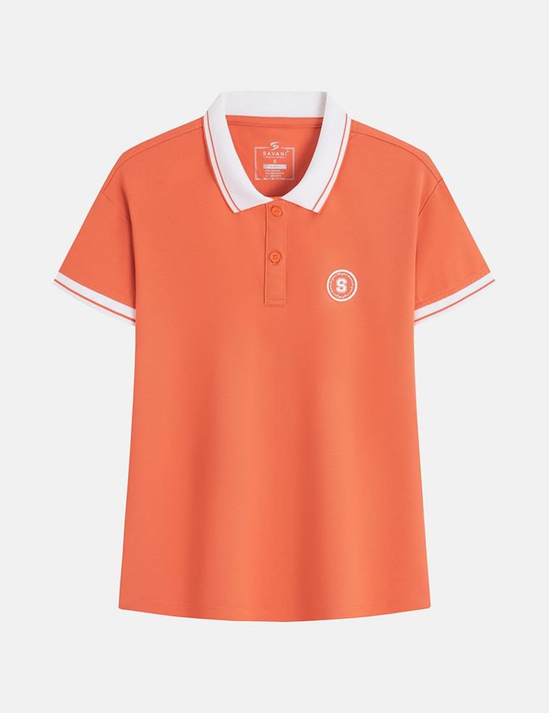 Áo polo ngắn tay nữ hình in trước ngực