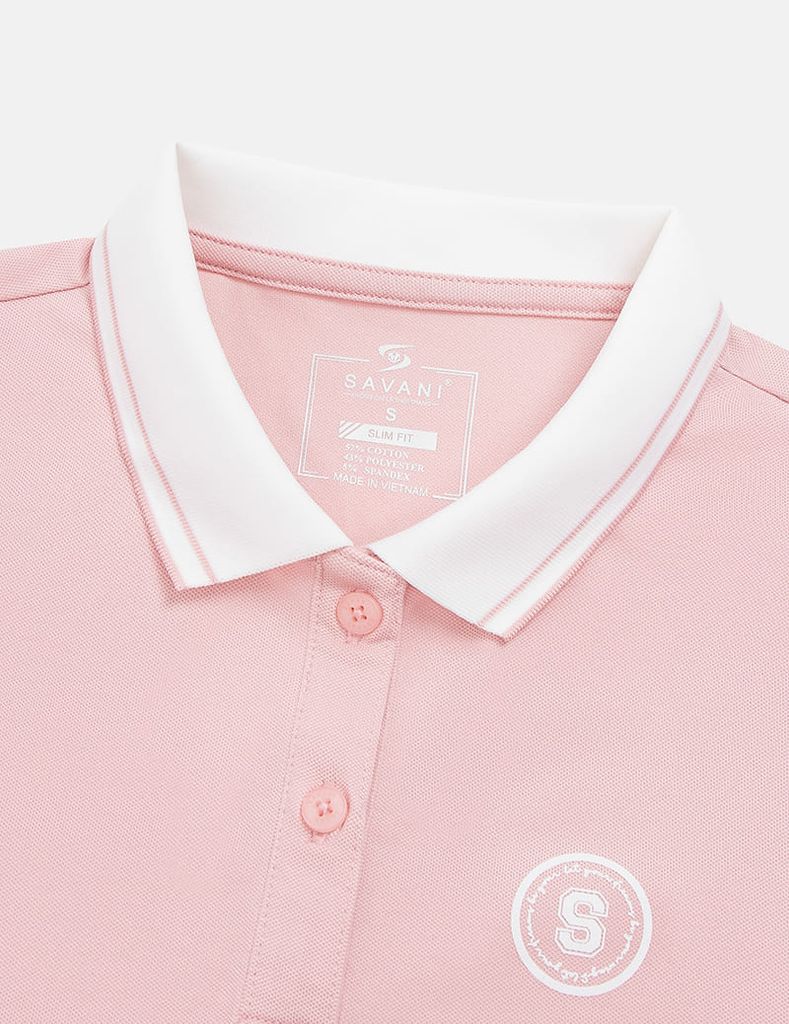 Áo polo ngắn tay nữ hình in trước ngực