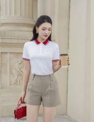 Áo polo ngắn tay nữ hình in trước ngực