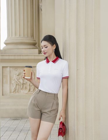 Áo polo ngắn tay nữ hình in trước ngực