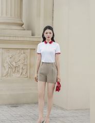 Áo polo ngắn tay nữ hình in trước ngực