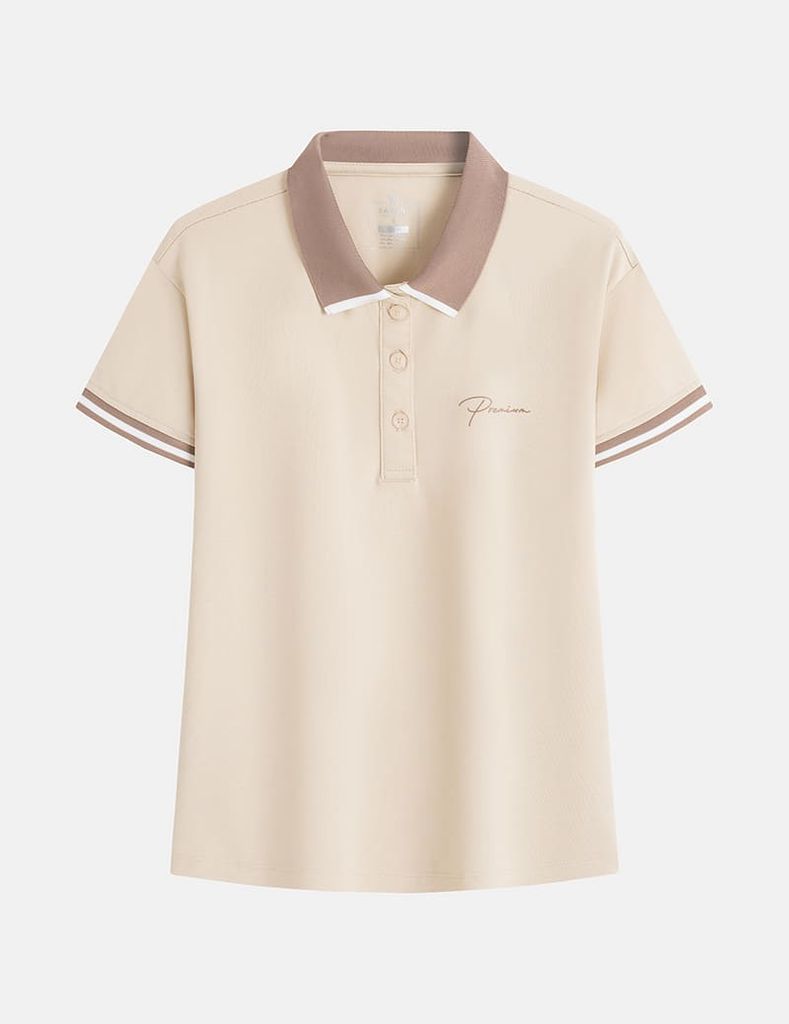 Áo thun ngắn tay có cổ nữ hình in trước ngực