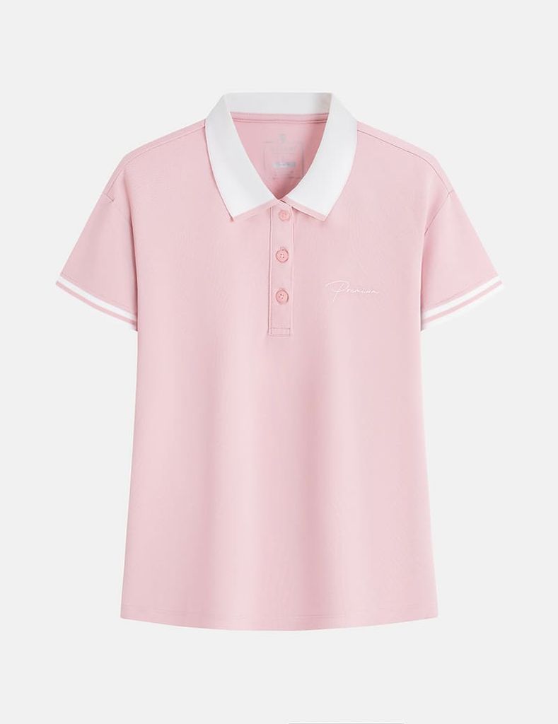 Áo thun ngắn tay có cổ nữ hình in trước ngực