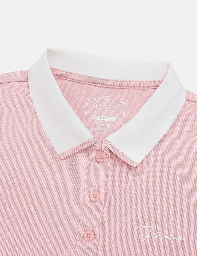 Áo thun ngắn tay có cổ nữ hình in trước ngực