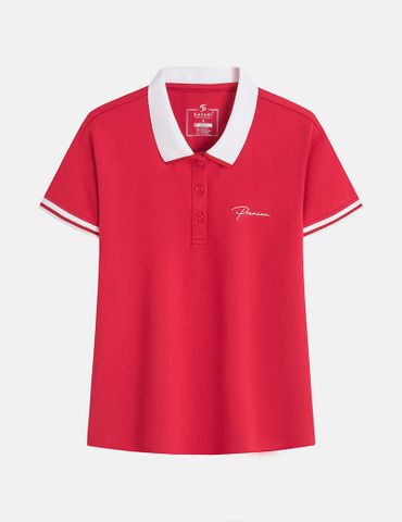 Áo thun ngắn tay có cổ nữ hình in trước ngực