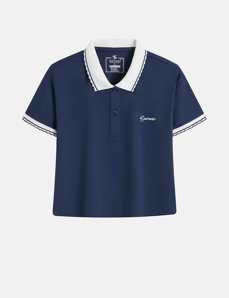 Áo polo ngắn tay nữ dáng croptop hình in trước ngực