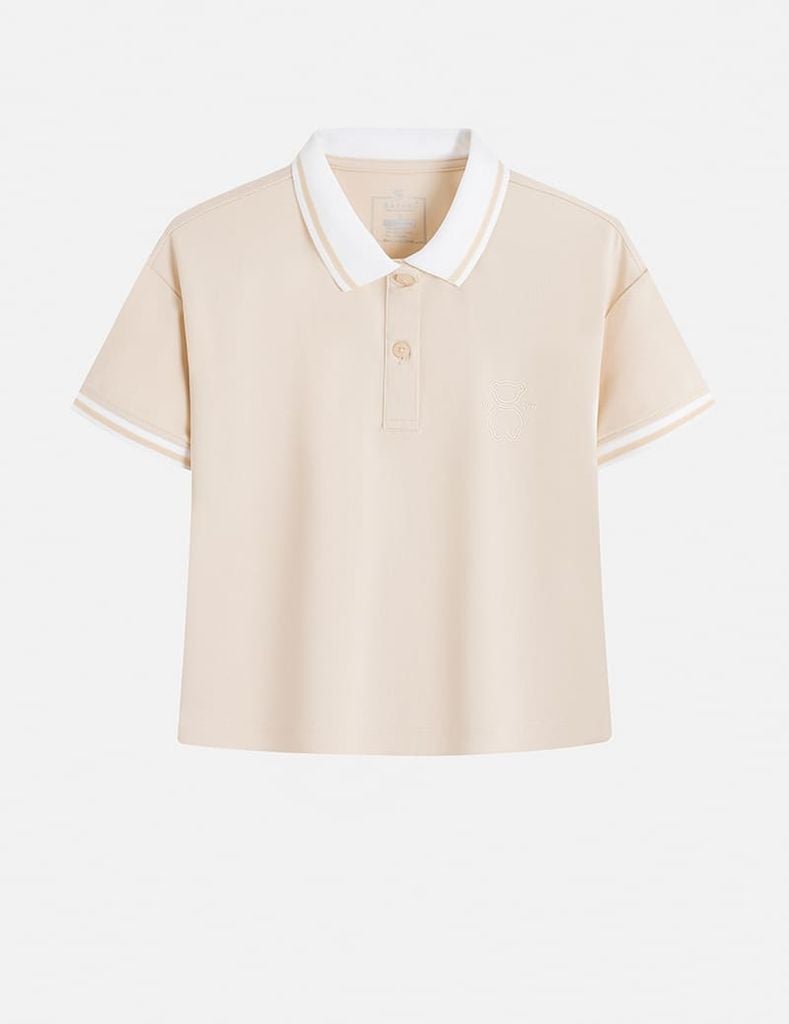 Áo polo ngắn tay nữ dáng croptop in dập logo trước ngực