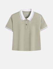 Áo polo ngắn tay nữ dáng croptop in dập logo trước ngực