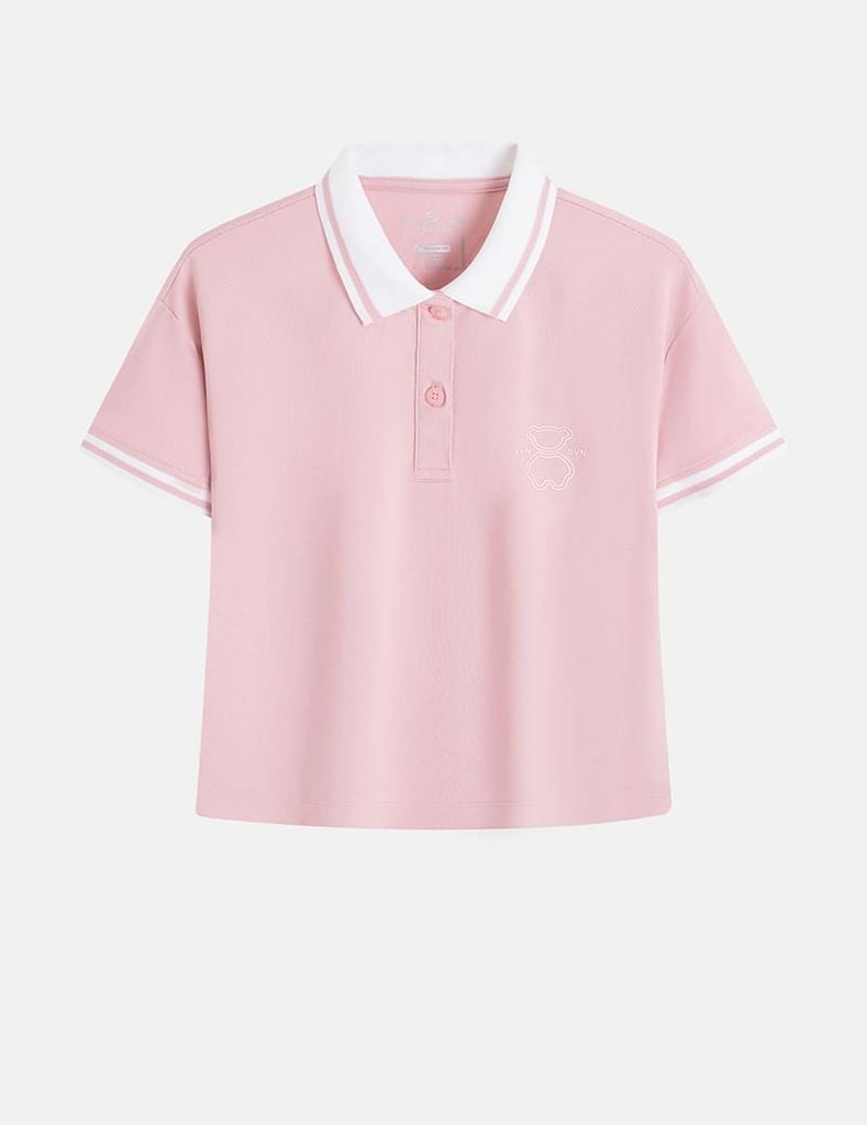 Áo polo ngắn tay nữ dáng croptop in dập logo trước ngực