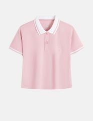Áo polo ngắn tay nữ dáng croptop in dập logo trước ngực