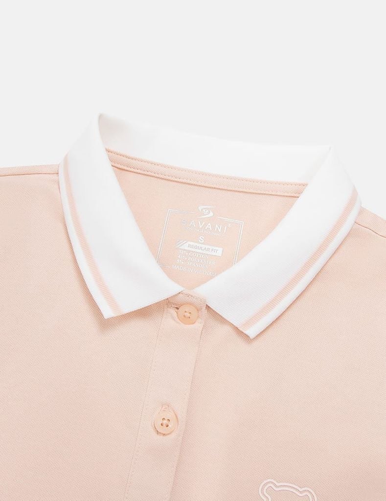 Áo polo ngắn tay nữ dáng croptop in dập logo trước ngực
