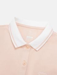 Áo polo ngắn tay nữ dáng croptop in dập logo trước ngực