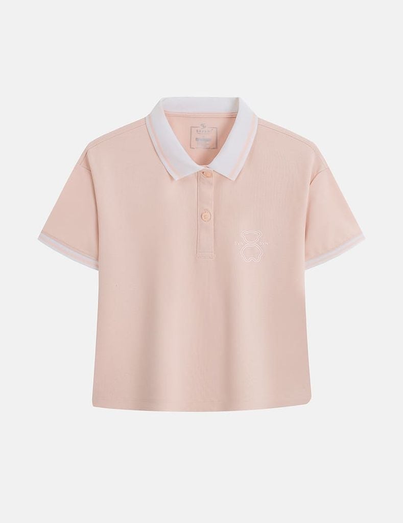 Áo polo ngắn tay nữ dáng croptop in dập logo trước ngực