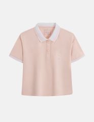 Áo polo ngắn tay nữ dáng croptop in dập logo trước ngực