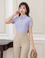 Áo polo nữ ngắn tay thể thao tay vai in dọc