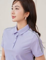 Áo polo nữ ngắn tay thể thao tay vai in dọc