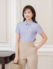Áo polo nữ ngắn tay thể thao tay vai in dọc
