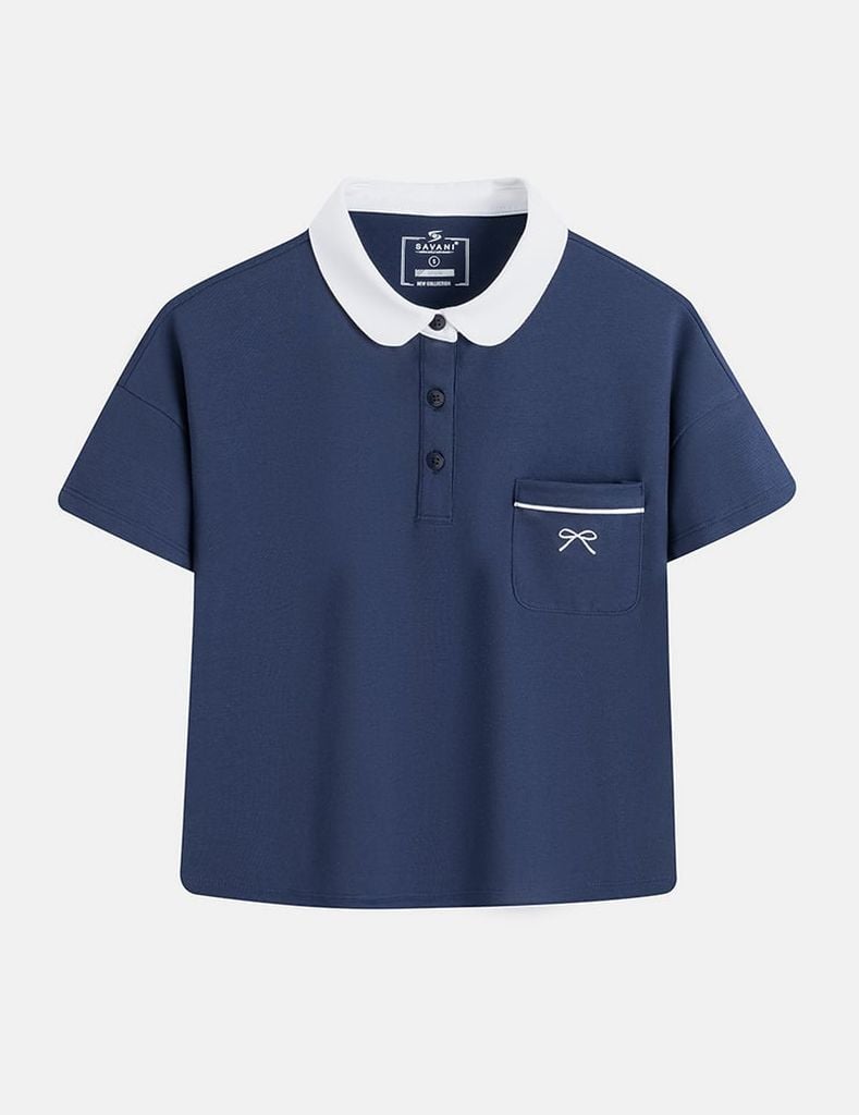 Áo polo ngắn tay nữ cổ phối kẹp ren