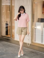 Áo polo ngắn tay nữ cổ phối kẹp ren