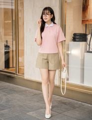 Áo polo ngắn tay nữ cổ phối kẹp ren