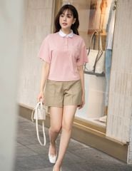 Áo polo ngắn tay nữ cổ phối kẹp ren