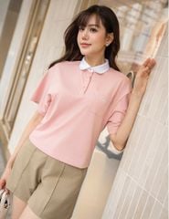 Áo polo ngắn tay nữ cổ phối kẹp ren